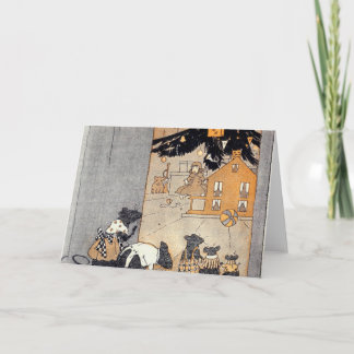 Festiva tarjeta - ratones y dollhouse del victorian debajo