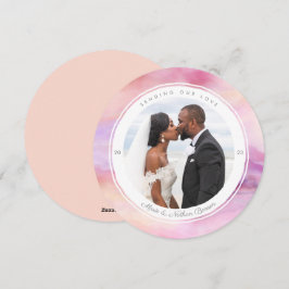 Festiva Tarjeta redonda de color de agua Peach Pink Purple