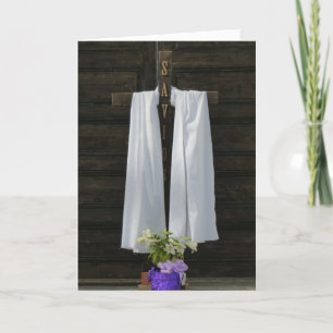 Festiva Tarjeta religiosa de saludo de Pascua, cruz de mad