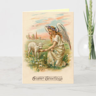Festiva Tarjeta religiosa del ángel de Pascua del vintage