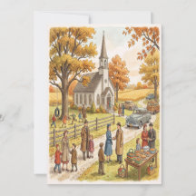 Tarjeta Retro de Acción de Gracias de la Iglesia