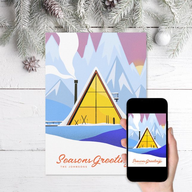 Festiva Tarjeta retro de chalé de esquí A Frame de inviern (Subido por el creador)