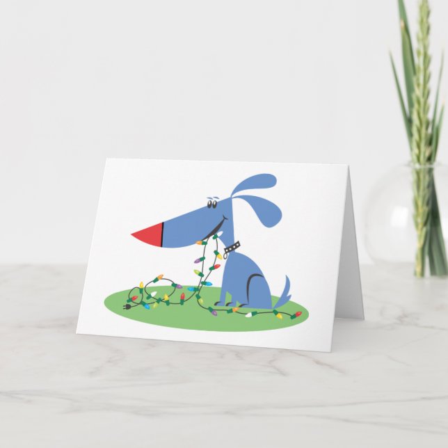 Festiva Tarjeta retro de Navidades de perros azules (Anverso)