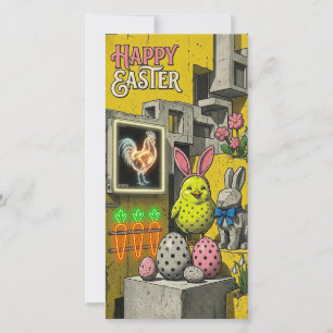 Festiva Tarjeta Retro de Pascua Feliz