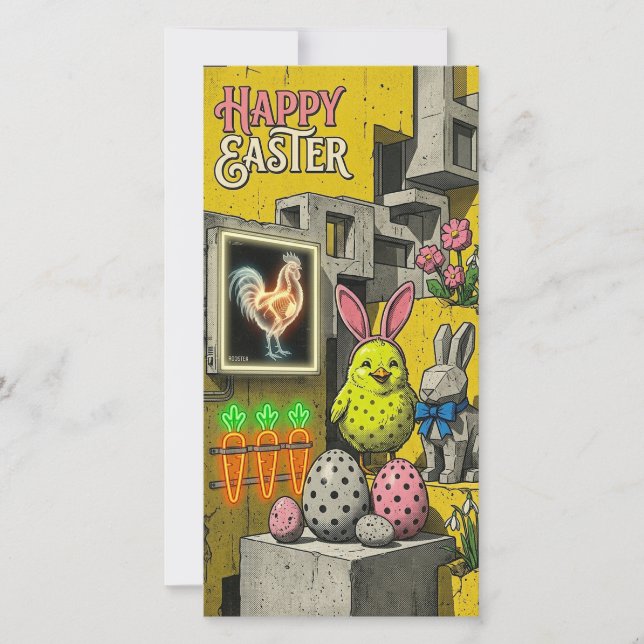 Festiva Tarjeta Retro de Pascua Feliz (Anverso)