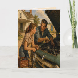 Festiva Tarjeta retro del Día del Padre para padre e hija
