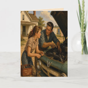 Festiva Tarjeta retro del Día del Padre para padre e hija