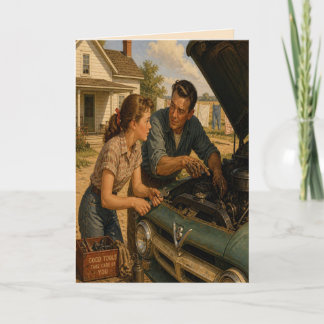 Festiva Tarjeta retro del Día del Padre para padre e hija