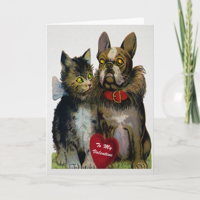 Festiva Tarjeta retro para El día de San Valentín de gatos (Anverso)