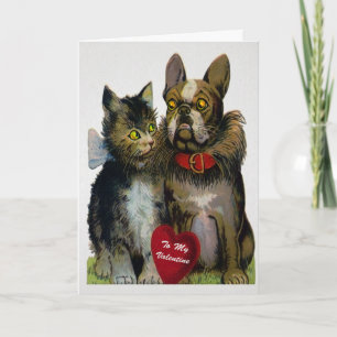 Festiva Tarjeta retro para El día de San Valentín de gatos