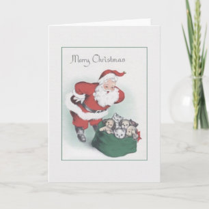 Festiva Tarjeta Retro Santa Mascota de Navidades de entreg