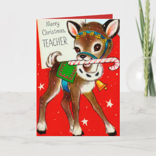 Festiva Tarjeta retro vintage de reno para maestros navida