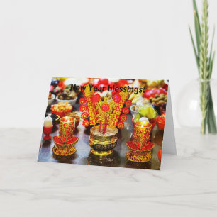 Festiva Tarjeta roja de oro para las bendiciones de Año Nu