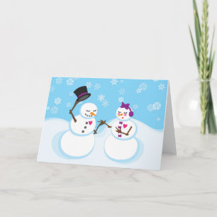 Festiva Tarjeta romántica de Navidades de muñecas de nieve