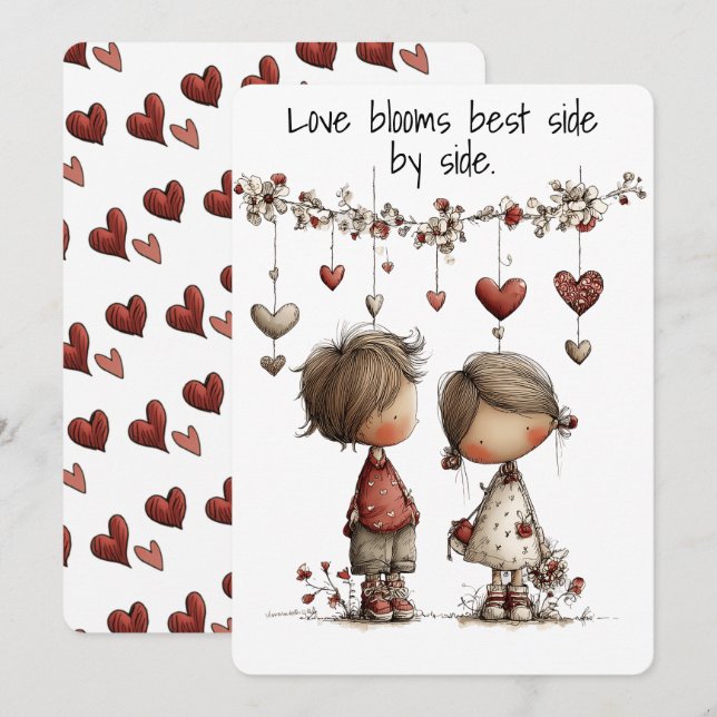 Festiva Tarjeta romántica de San Valentín con estampado de (Anverso / Reverso)