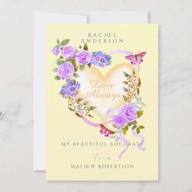 Festiva Tarjeta Romántica de San Valentín con Rosa Púrpura (Anverso)