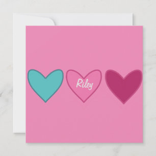 Festiva Tarjeta rosa bonita + 3 corazones tarjeta del día 