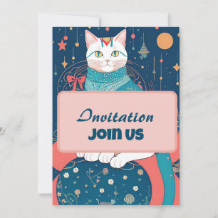 Festiva Tarjeta rosa de Gato Kitty Voices con clase de inv