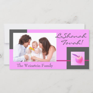 Festiva Tarjeta rosada de la foto de Apple Rosh Hashanah