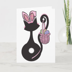 Festiva Tarjeta rosada del gatito de Pascua