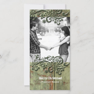 Festiva Tarjeta Rustic Green Wood Snow Photo Navidades