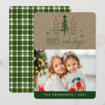 Tarjeta Rustic Happy Holidays Photo Plaid Navidade