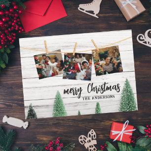 Festiva Tarjeta rústica con fotos de Navidades familiares