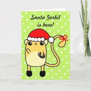 Festiva Tarjeta Santa Cute Gerbil para navidades