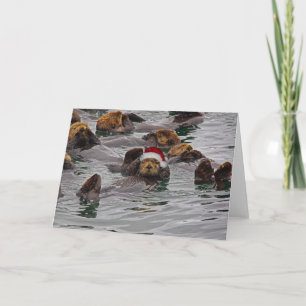 Festiva Tarjeta Santa Otter en blanco