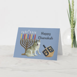 Festiva Tarjeta Siberian Husky Chanukah Menorah Dreidel