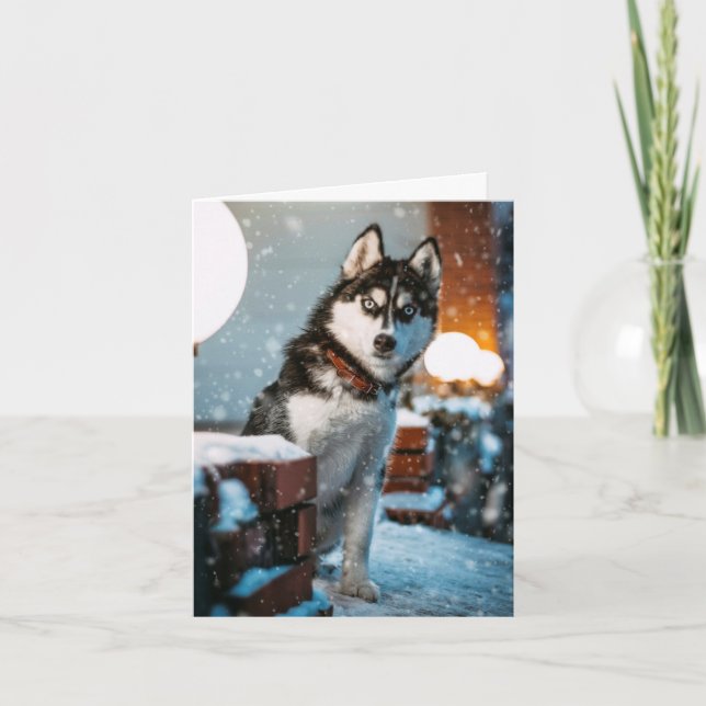 Festiva Tarjeta Siberian Husky Dog Lover Navidades de vaca (Anverso)