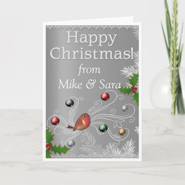 Festiva Tarjeta Silver para Navidades personalizados (Anverso)