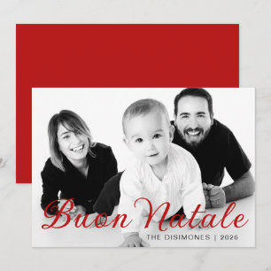 Festiva Tarjeta Simple Buon Natale Foto Familiar Roja de N