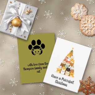 Festiva Tarjeta simple de Navidades de árbol de gato