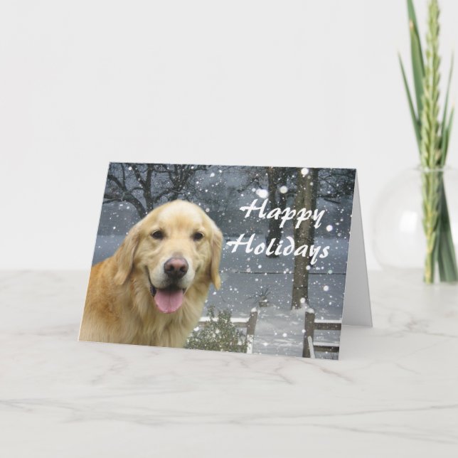 Festiva Tarjeta Snowy para Navidades de Golden Retriever (Anverso)