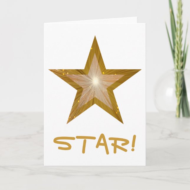 Festiva Tarjeta 'STAR!' de estrella de oro vertical blanca (Anverso)