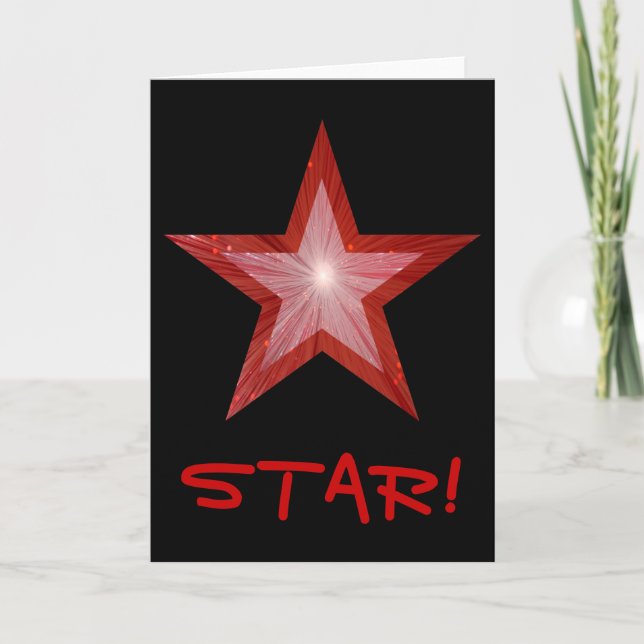 Festiva Tarjeta 'STAR!' de Estrella roja vertical negra (Anverso)