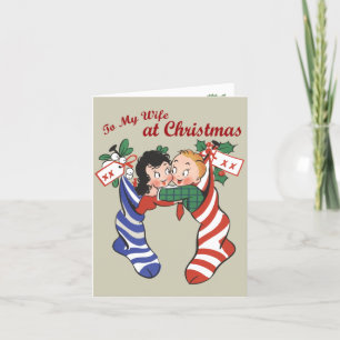 Festiva Tarjeta "To Wife at Navidades" de estilo retro