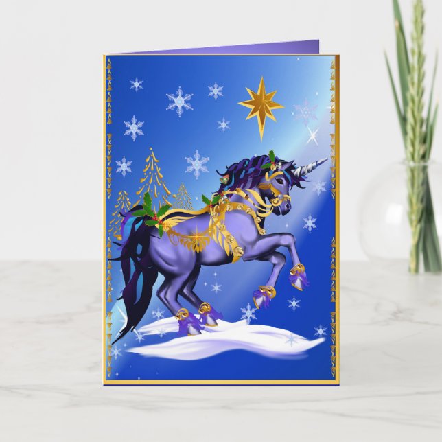 Festiva Tarjeta Unicorn Navidades Brillantes (Anverso)