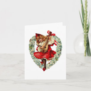 Festiva Tarjeta valentina de mandolin chica de época