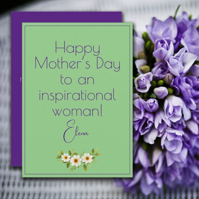 Festiva Tarjeta verde de flores blancas acuarela madre (Subido por el creador)