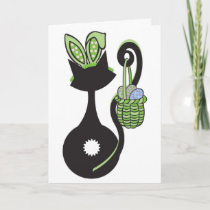 Festiva Tarjeta verde del gatito de Pascua
