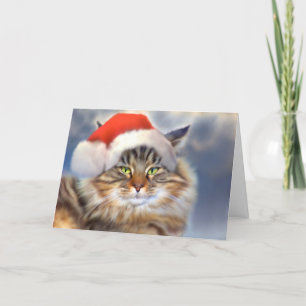 Festiva Tarjeta vertical para Navidades de gato Maine Coon