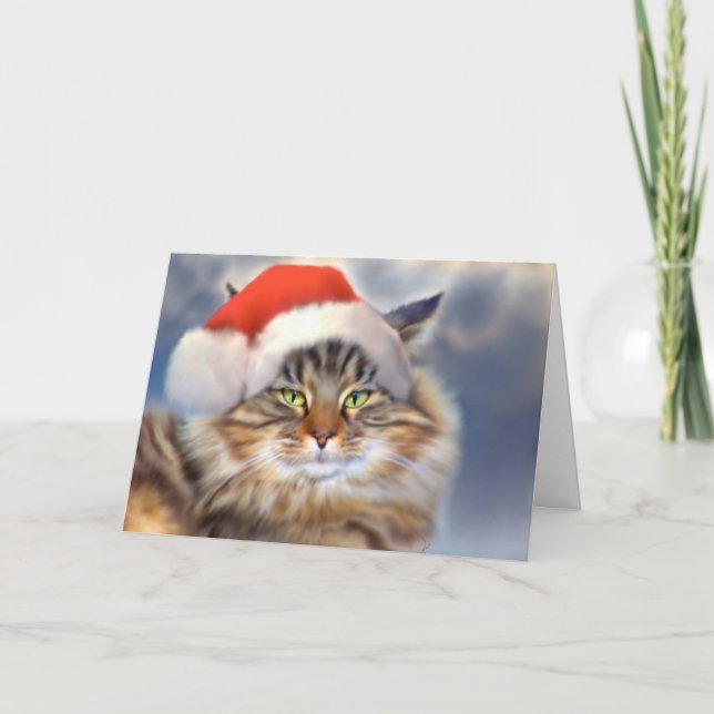 Festiva Tarjeta vertical para Navidades de gato Maine Coon (Anverso)
