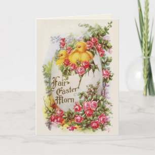 Festiva Tarjeta Victoriana de Pascua de Pollitos y Rosas
