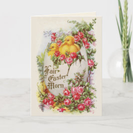 Festiva Tarjeta Victoriana de Pascua de Pollitos y Rosas