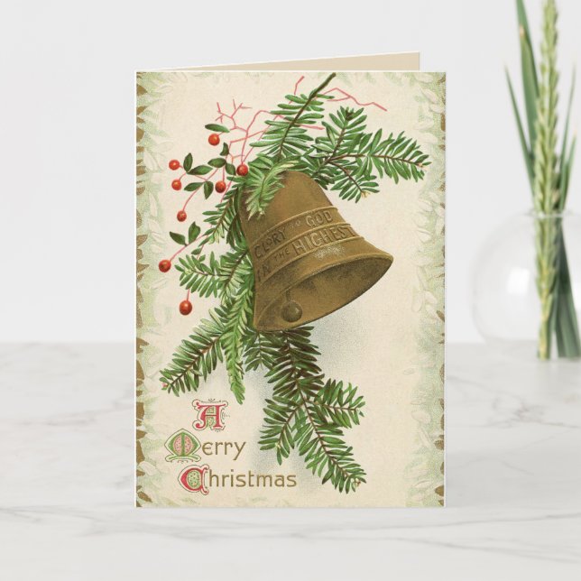 Festiva Tarjeta Vintage Christmas Bell (Evergreen) (Anverso)