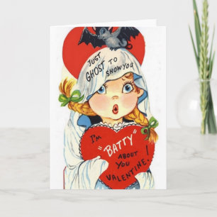 Festiva Tarjeta Vintage Ghost Y Bat El día de San Valentín