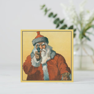 Festiva Tarjeta Vintage Santa está Gruñón y Armado