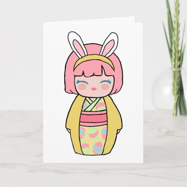 Festiva Tarjeta Yellow Kokeshi Easter (Anverso)